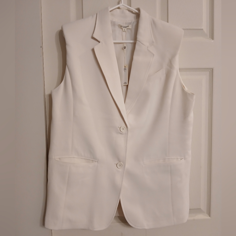 BNWT MAX STUDIO White Sleeveless Blazer Size Large (L)
